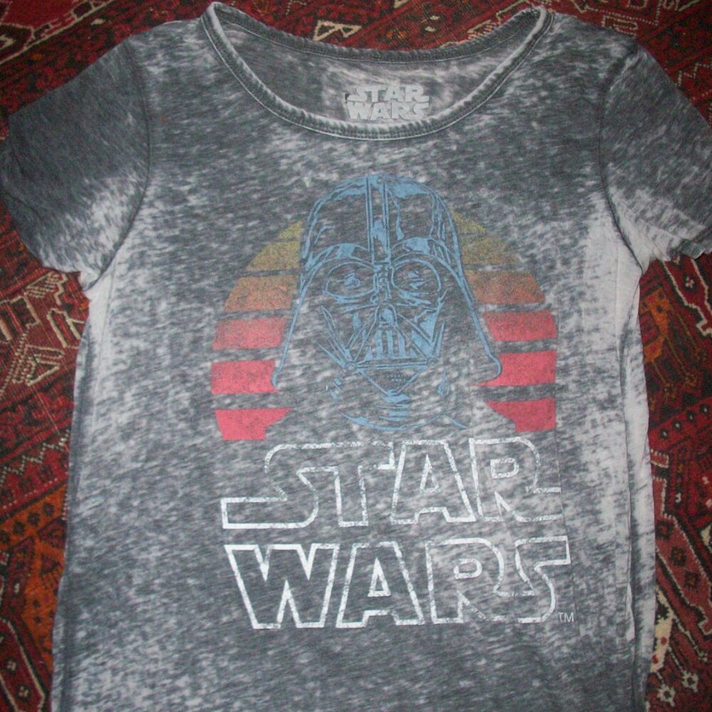 Star Wars Lucas Film Shirt Darth Vader M Black Long Waist Scoop Neck Thin Retro